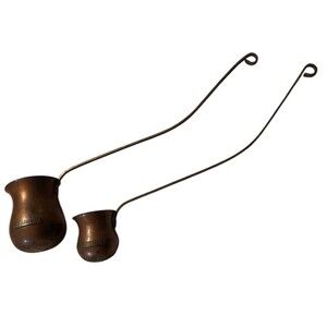 Vintage Lot (2) Copper Brass Long Handle Liquor Ladles Whisky & Brandy